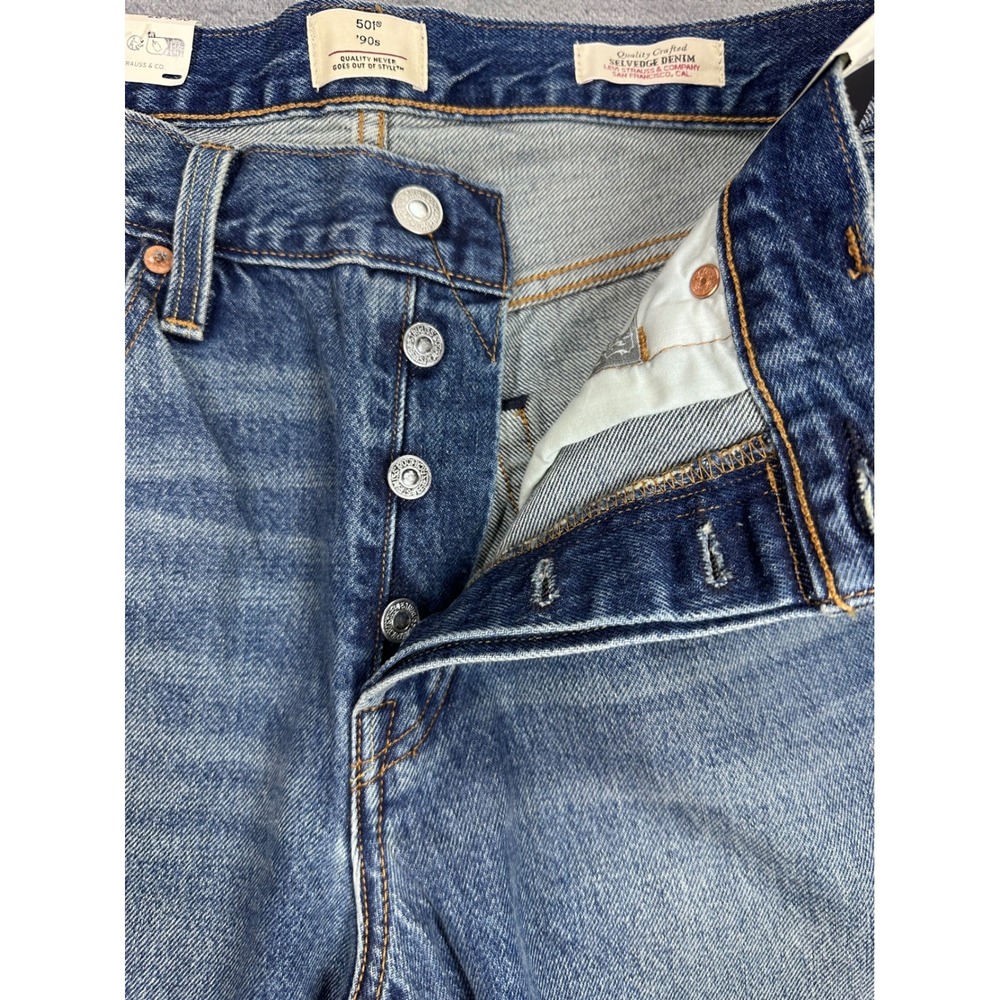Levis 501 90s Selvedge Denim Jeans Womens 28x30 Blue Straight Leg A1959-0063 NWT - Picture 12 of 16